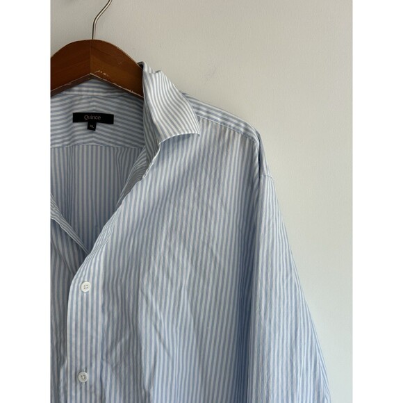 Quince Men Organic Cotton Stretch Poplin Dress Shirt Light Blue White Stripe XL - Picture 3 of 9
